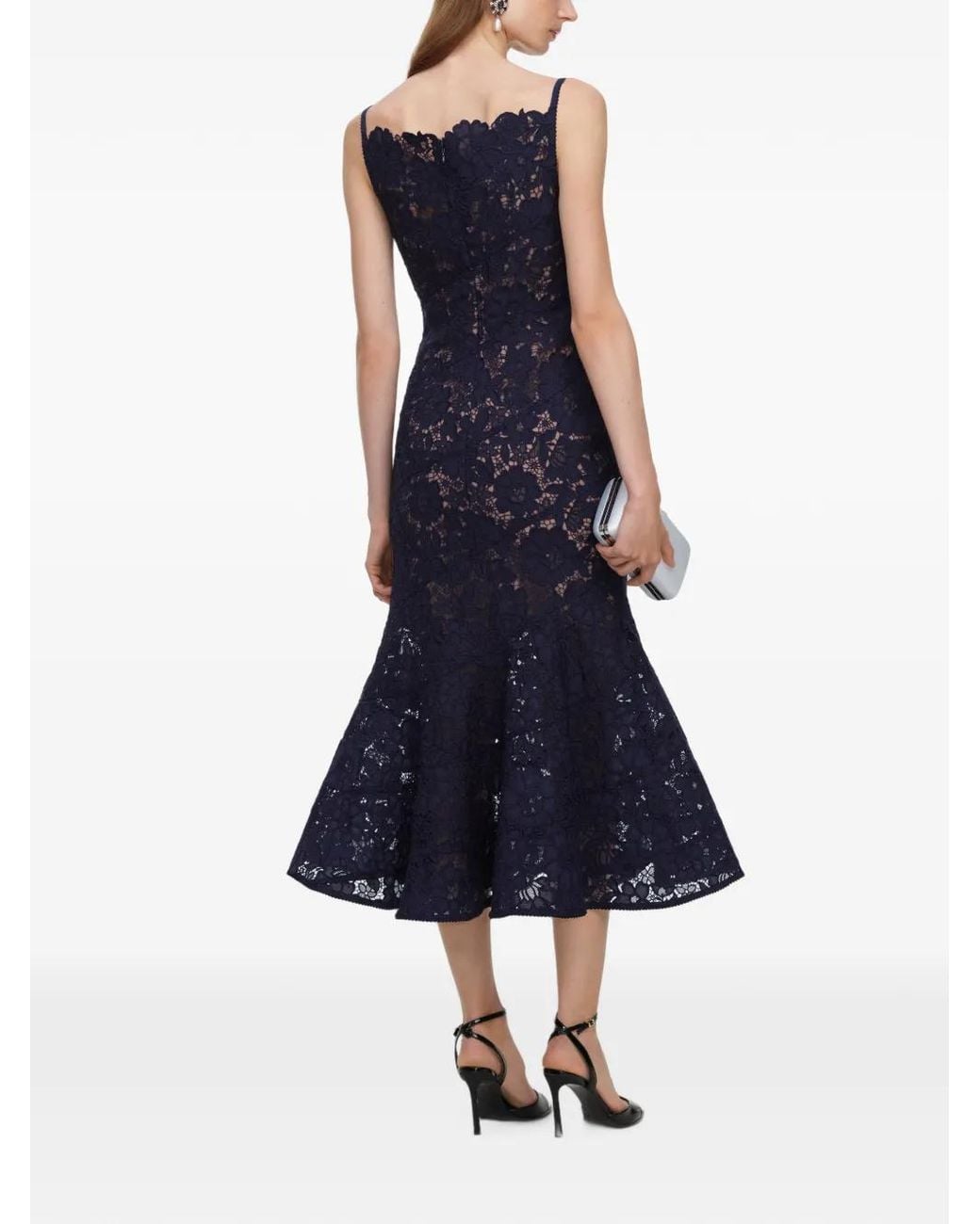 Self-Portrait Blue Spiral Lace Midi Dress