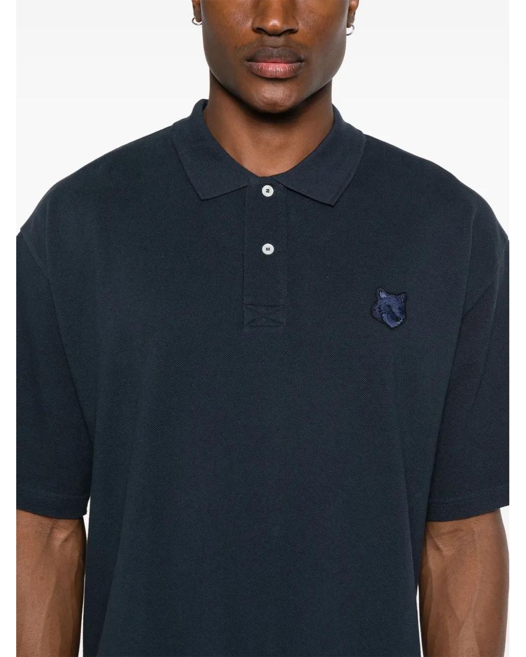 Maison Kitsuné Blue Polo Shirt With Fox Patch for men