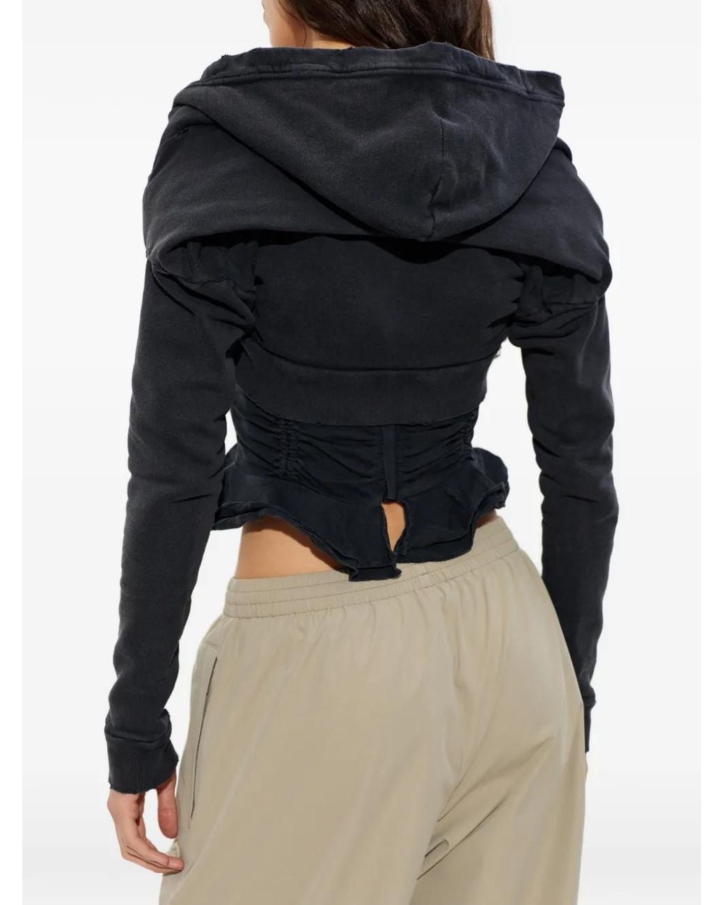 Balenciaga Black Gathered Long-Sleeves Hoodie