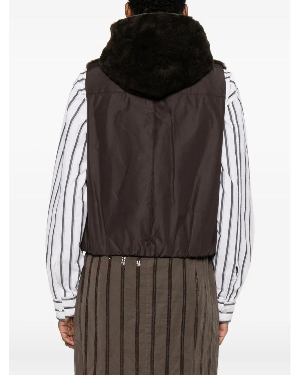 Brunello Cucinelli Black Cashmere Shearling Reversible Hooded Vest With Monili Trim