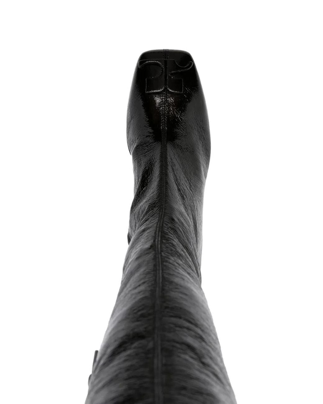 Courreges Black 75Mm Raised-Logo Leather Knee Boots