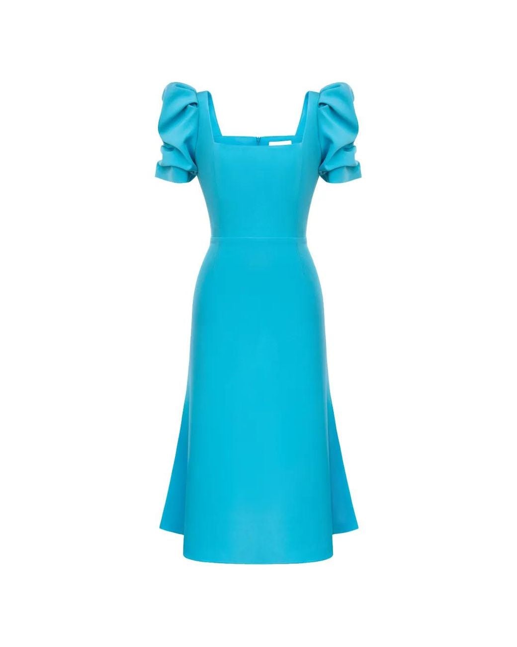 POST MERIDIEM Blue Square-Neck Midi Dress