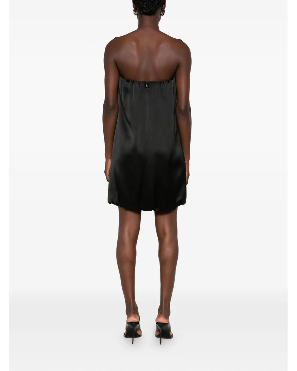 7 For All Mankind Black Cinch-Hem Strapless Mini Dress
