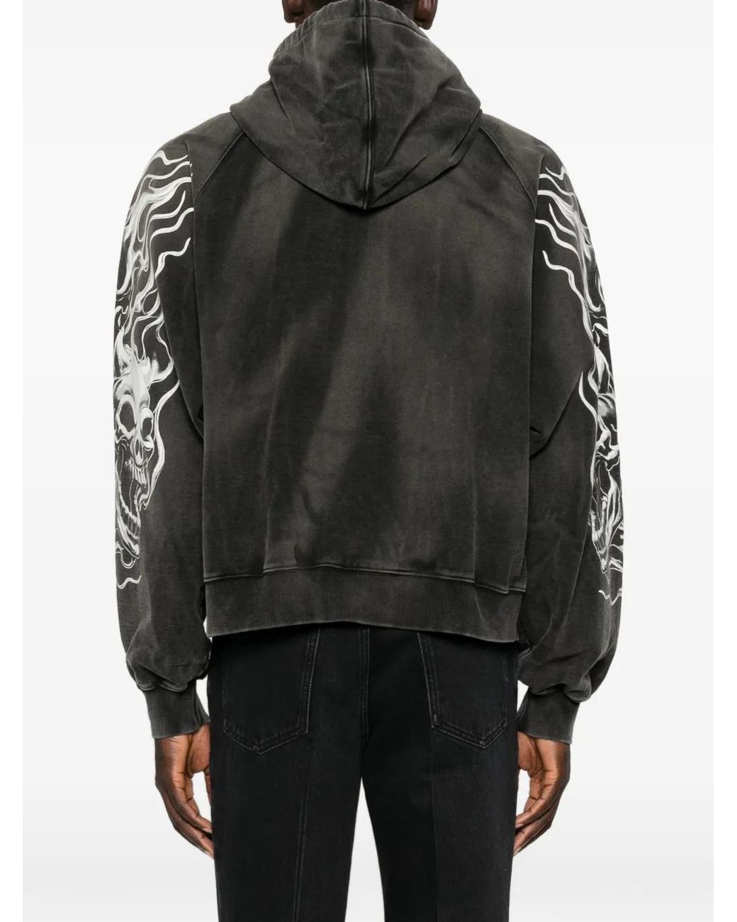THUG CLUB Black Graphic-Print Zip-Up Hoodie for men