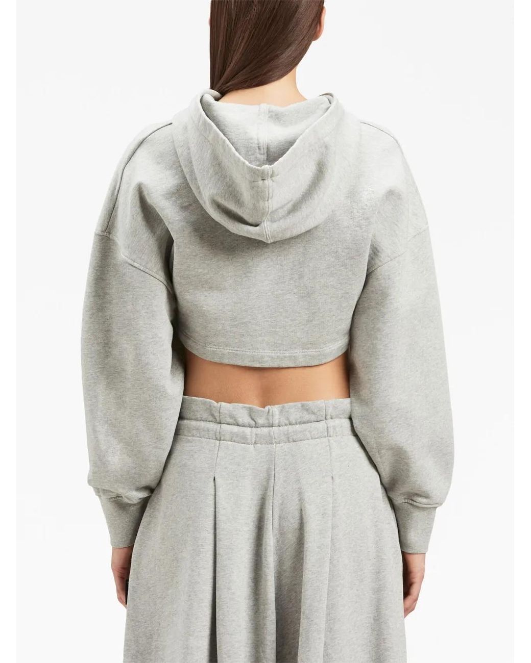 Palm Angels White Ruched-Detail Cropped Hoodie