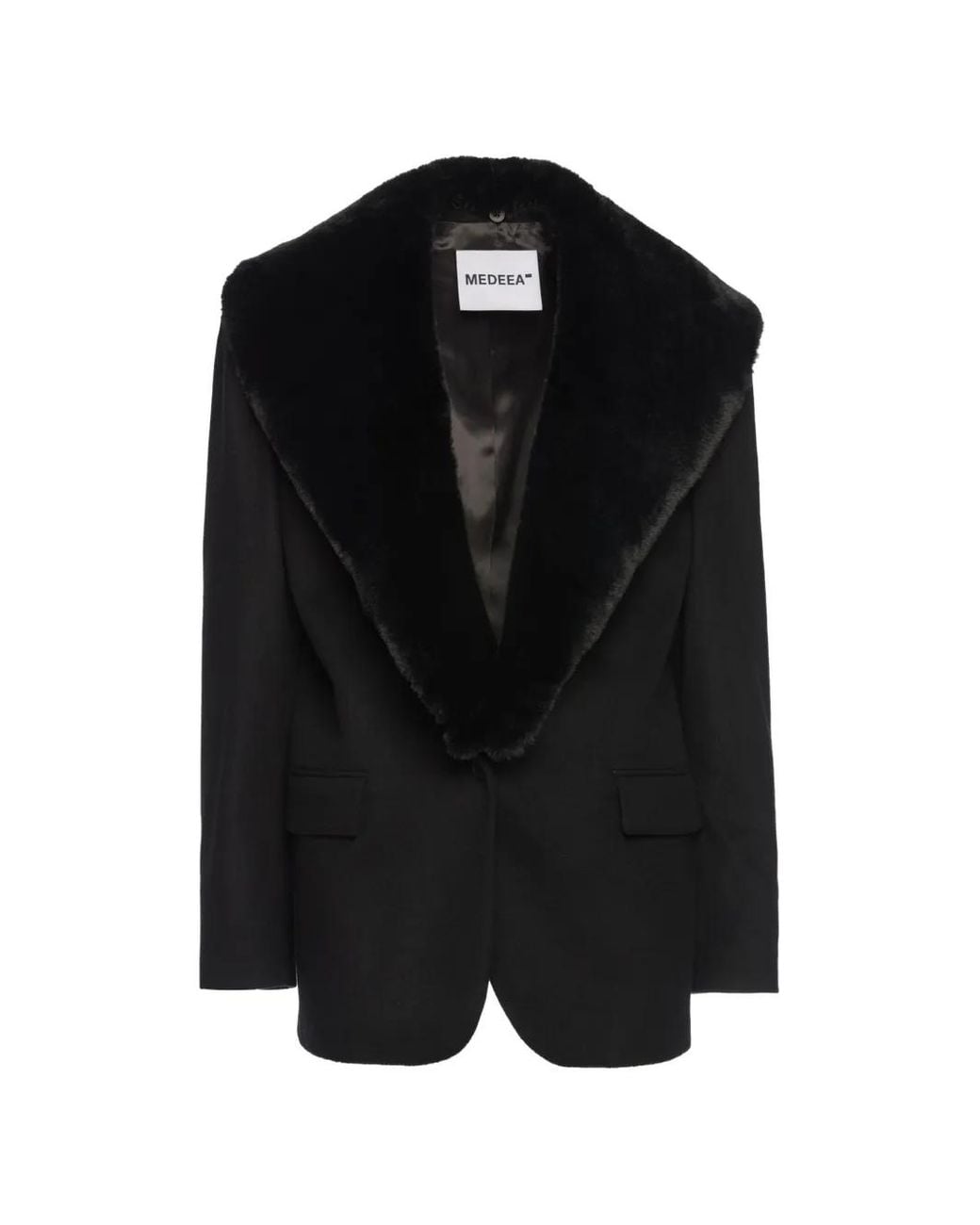 MEDEA Black Faux-Fur Collar Coat