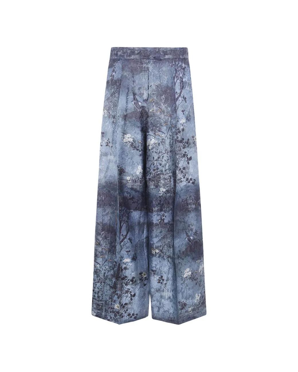 Pierre Louis Mascia Blue Floral-Print Palazzo Trousers