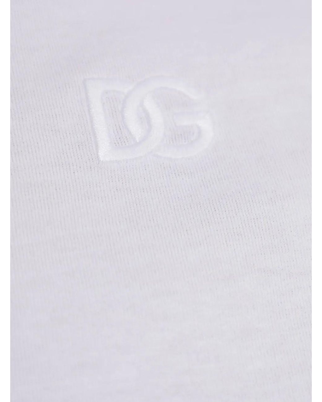 Dolce & Gabbana White Jersey T-Shirt With Dg-Embroidery