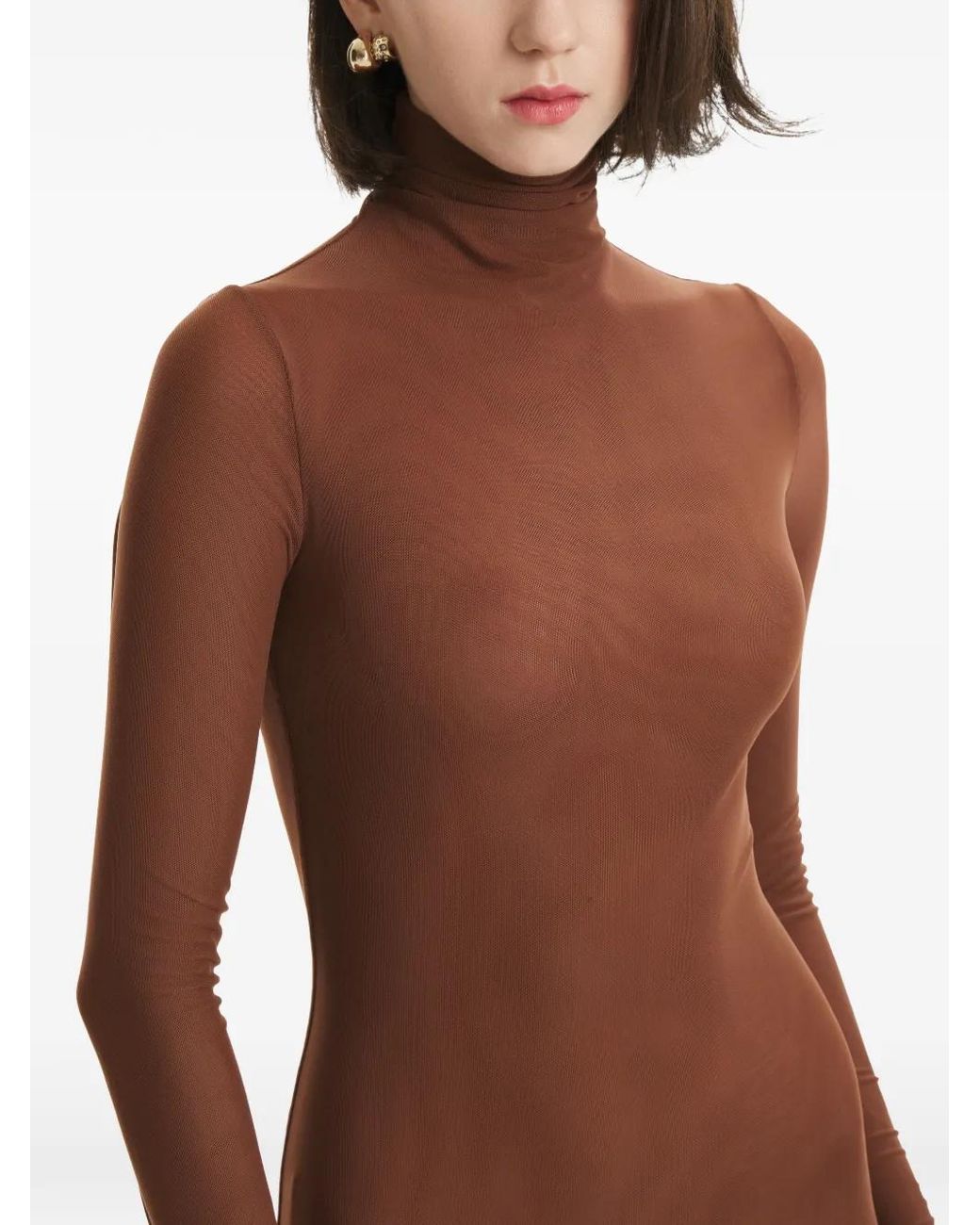 2310 STUDIO Brown Long-Sleeve Roll-Neck Maxi Dress