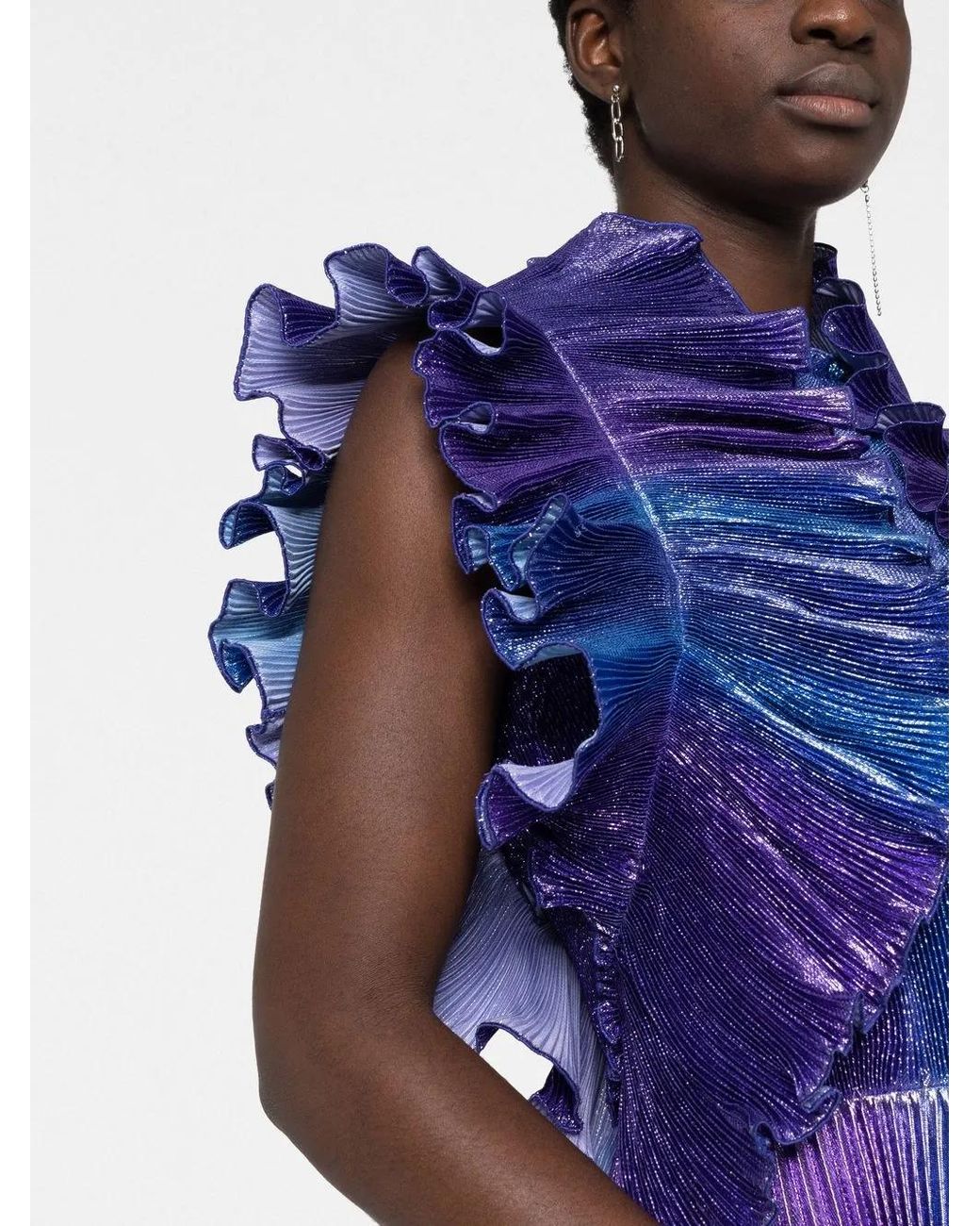 Alberta Ferretti Blue Ruffle-Detail Sleeveless Dress