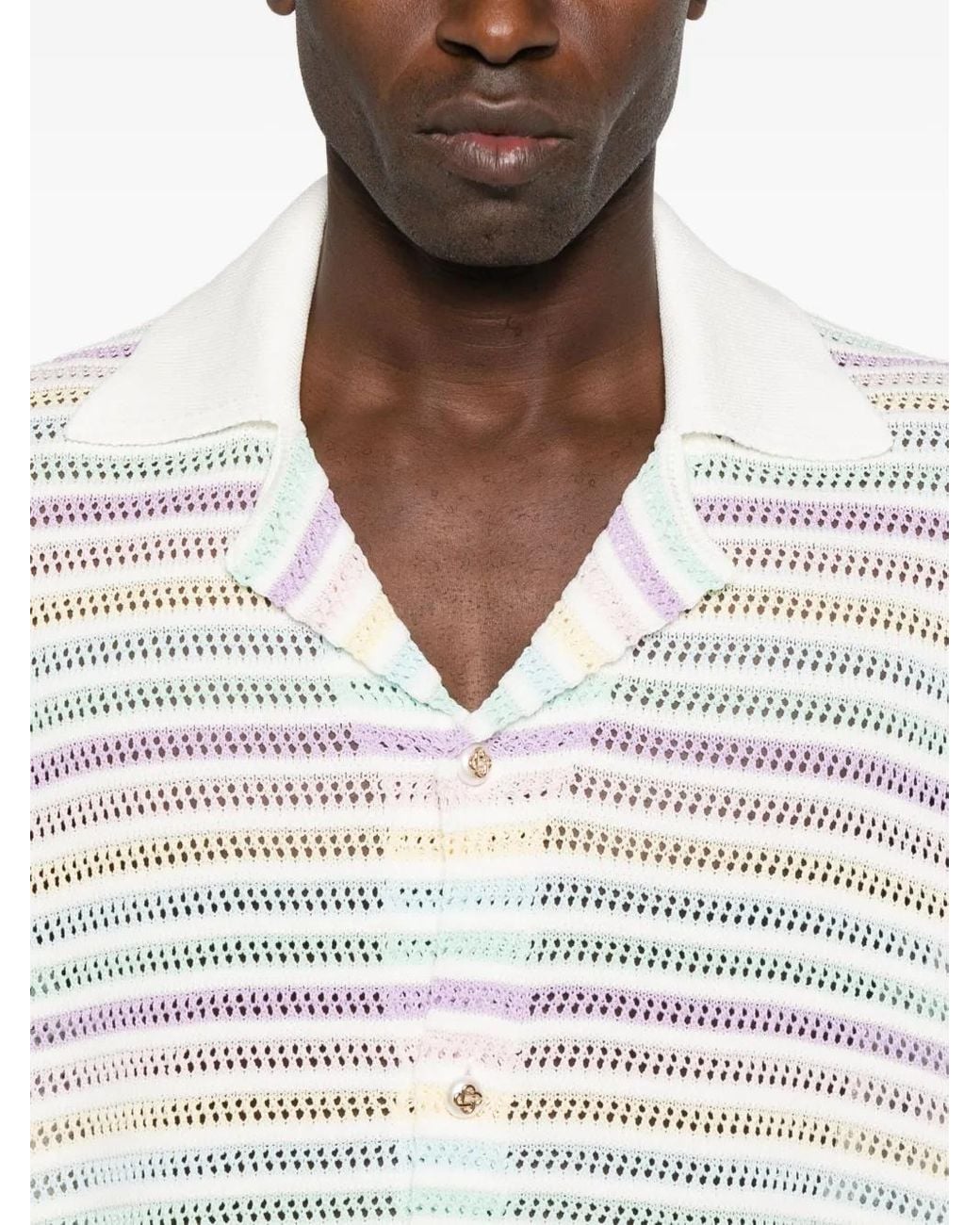 Casablanca White Striped Short-Sleeve Shirt for men