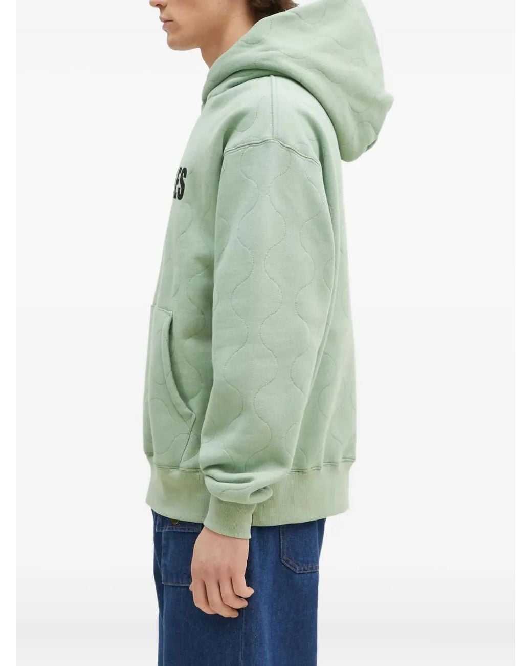 Pleasures Green Quilted Logo-Patch Hoodie for men
