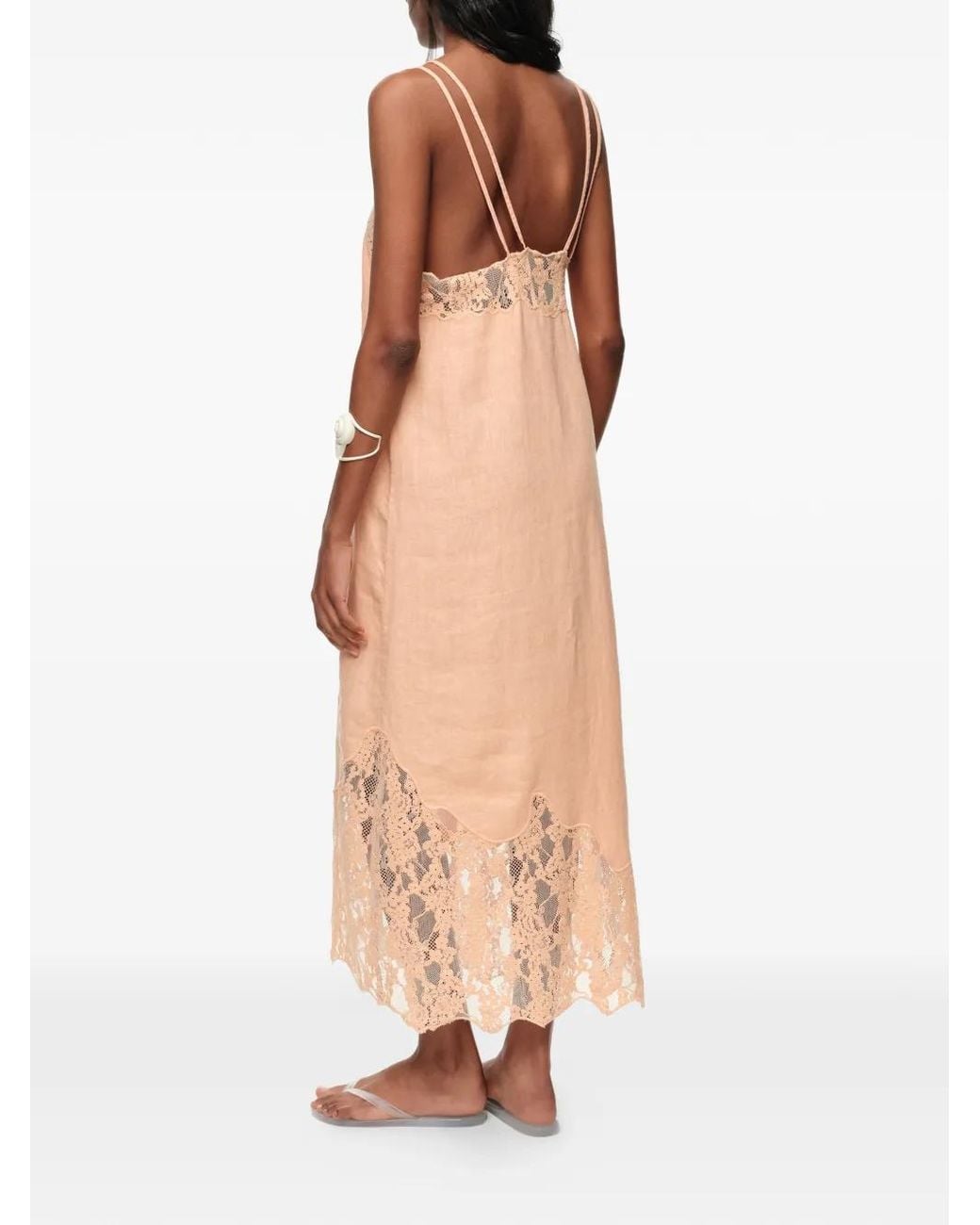 Bimba Y Lola White Washed Linen Lace Midi Dress