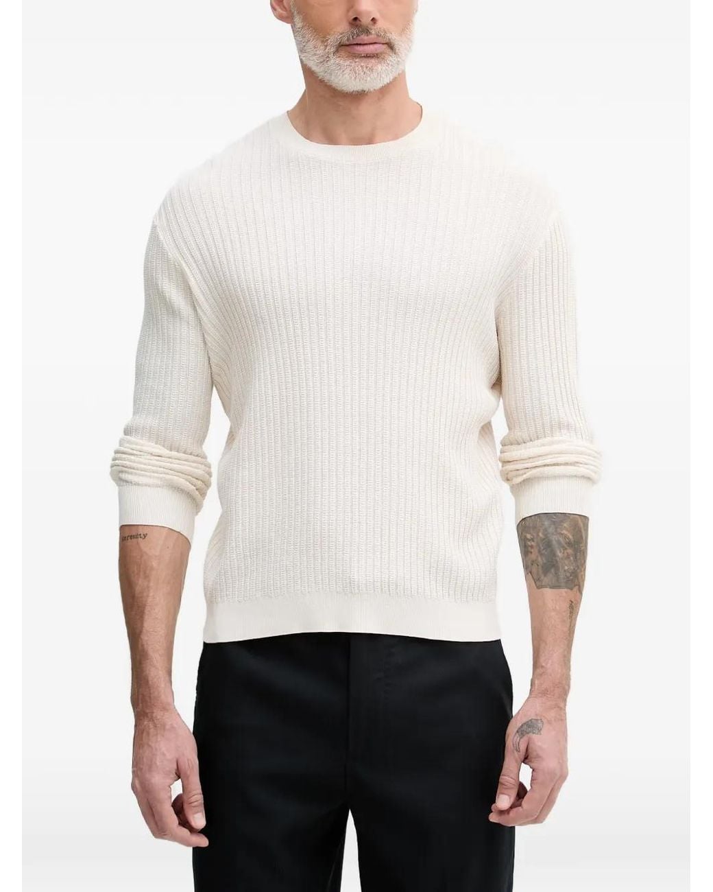 ARMANI EXCHANGE White Ribbed-Knit Sweater for men