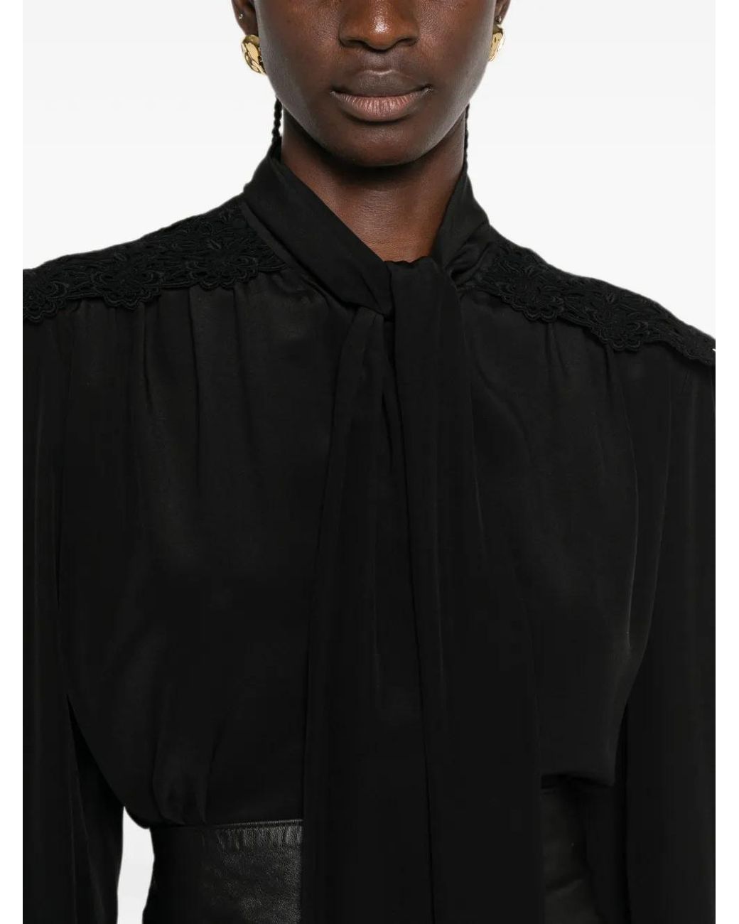 Chloé Black Ruffled Scarf Blouse