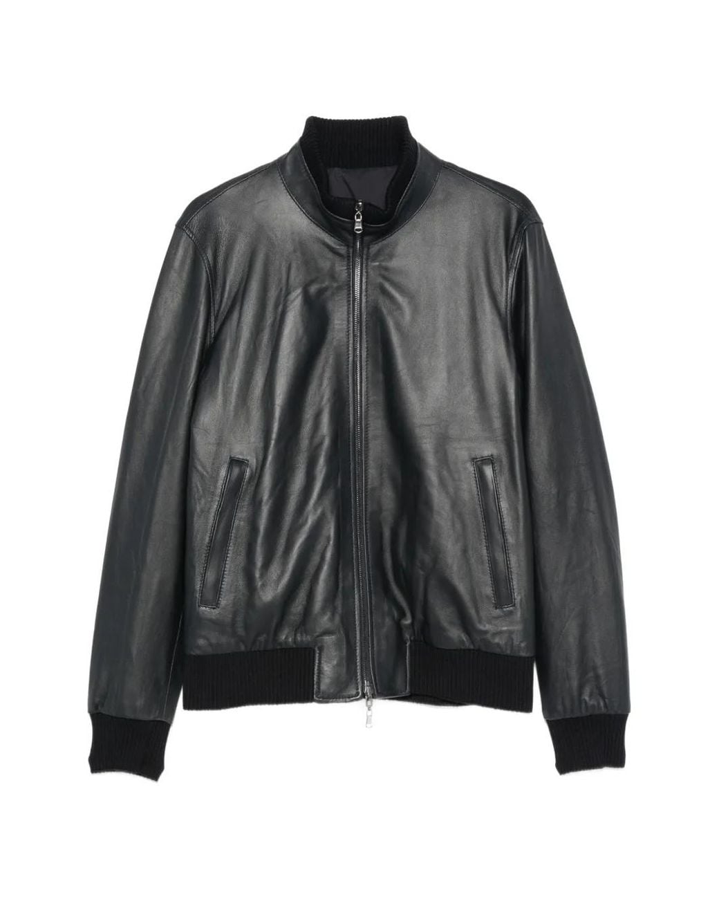 Arte' Black Ribbed-Trim Leather Jacket for men