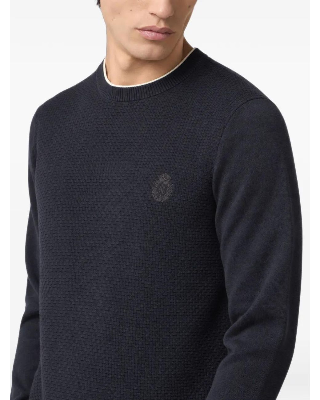 Billionaire Blue Crest-Embroidered Basket-Weave Sweater for men