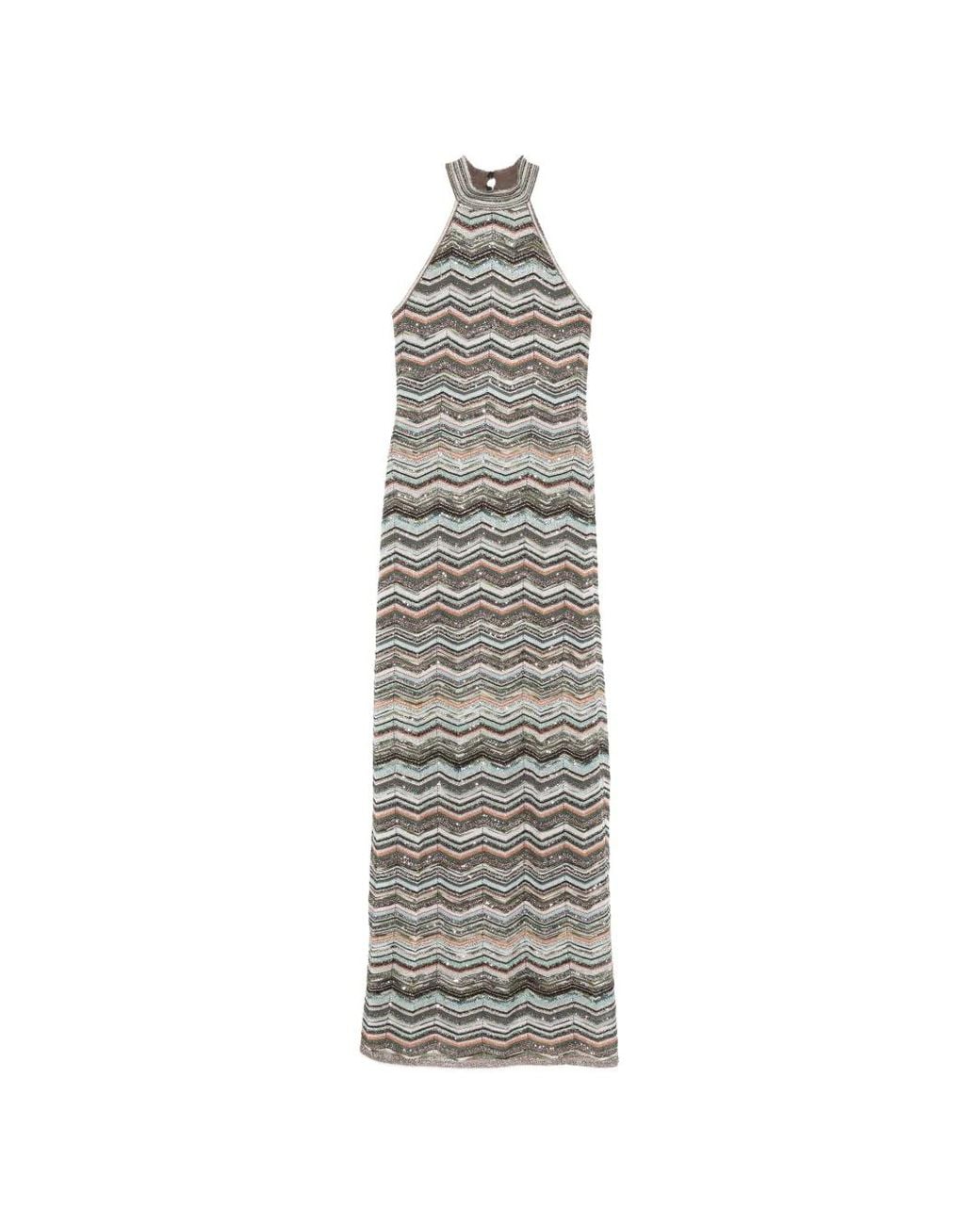 Missoni White Long Dress With Halterneck And Sequins