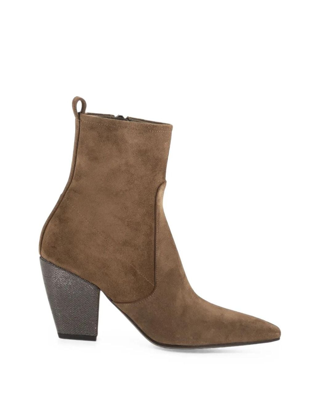 Brunello Cucinelli Brown Jewelled-Heel Suede Ankle Boots