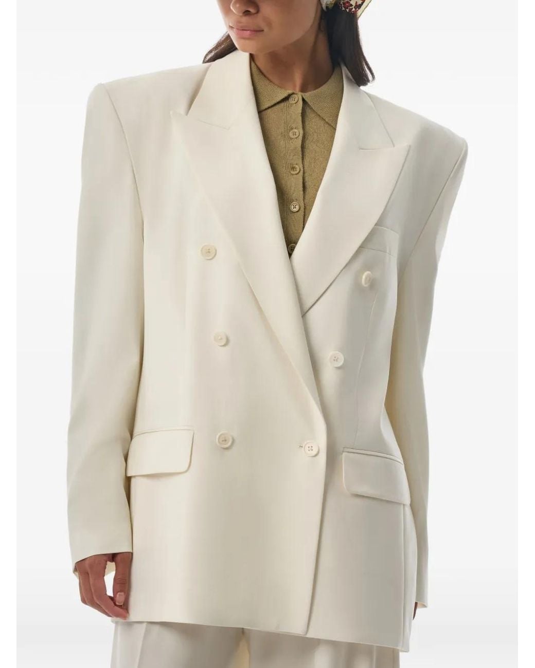 MEGUSTA White Oversized Double-Breasted Blazer