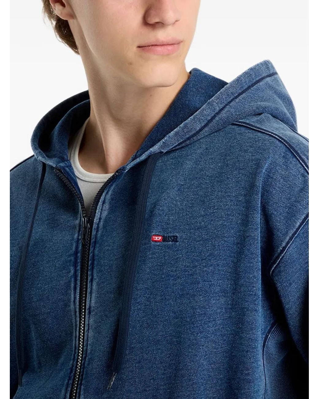 DIESEL Blue Faded-Effect Zip-Up Hoodie for men