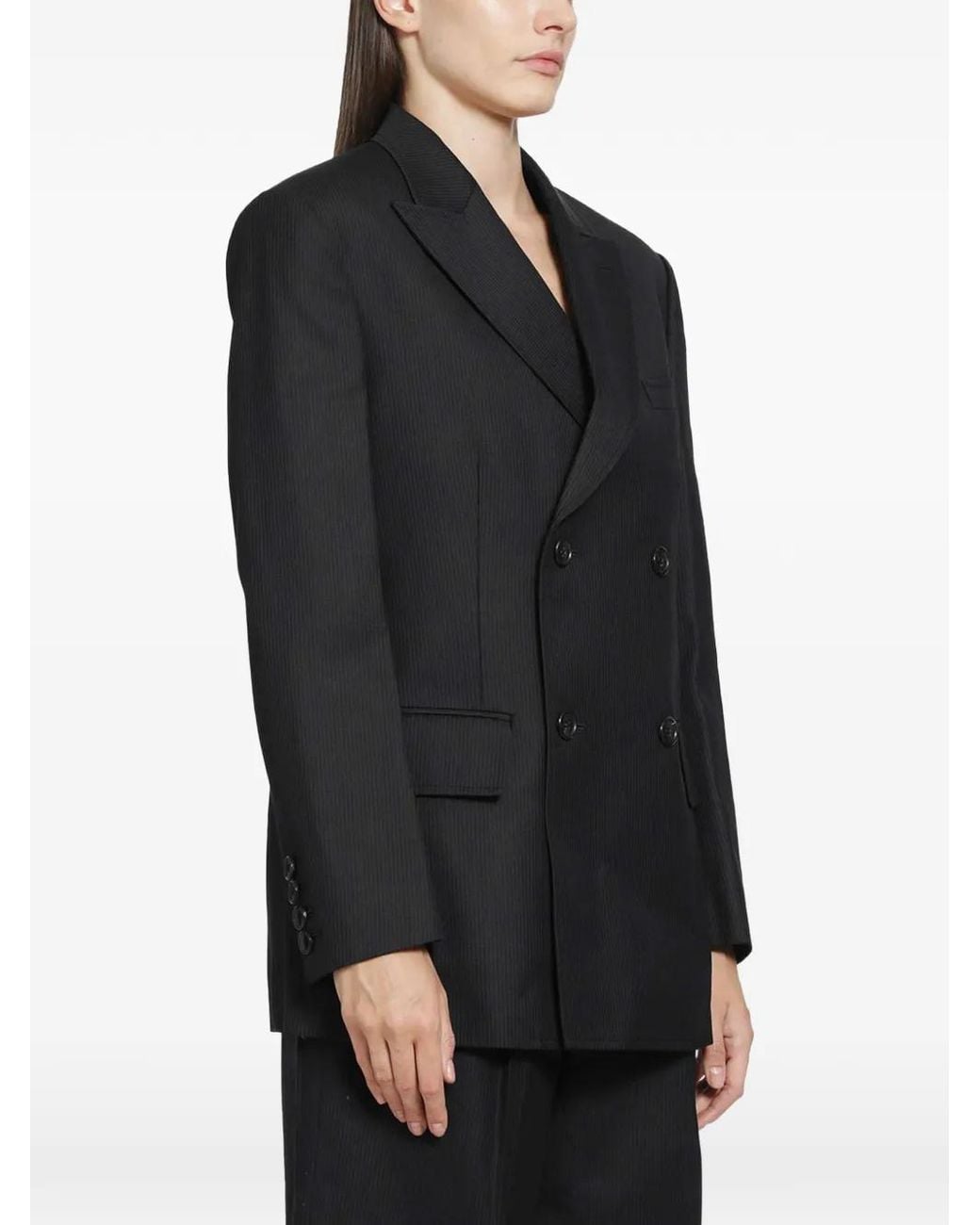 Junya Watanabe Black Pinstripe Double-Breasted Jacket