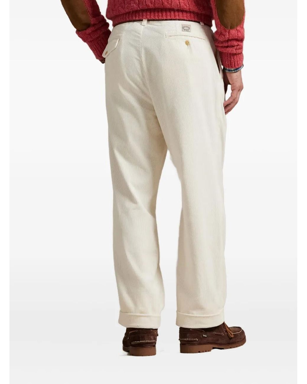 Polo Ralph Lauren White Corduroy Pleated Trousers