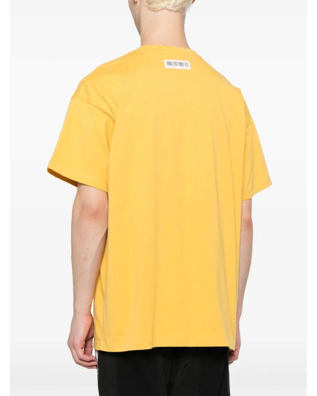 Mostly Heard Rarely Seen Yellow Orbit Slogan-Print Cotton T-Shirt for men