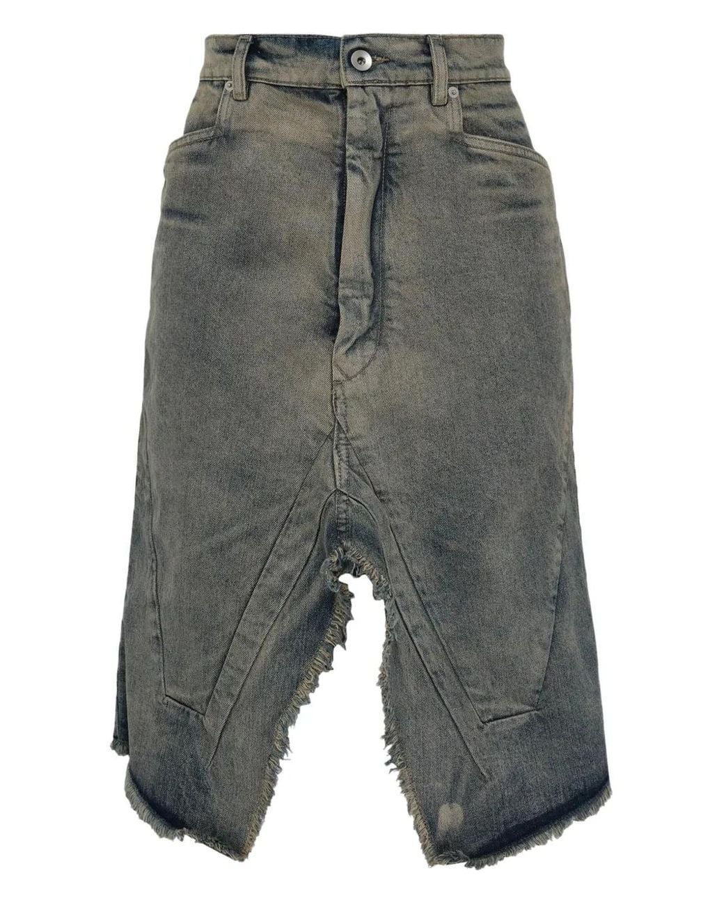 Rick Owens Gray Slivered Frayed Denim Asymmetric Skirt