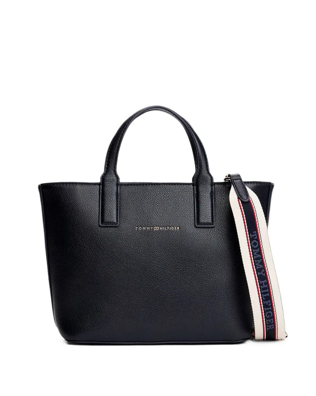 Tommy Hilfiger Black Logo-Lettering Pebbled-Texture Tote Bag
