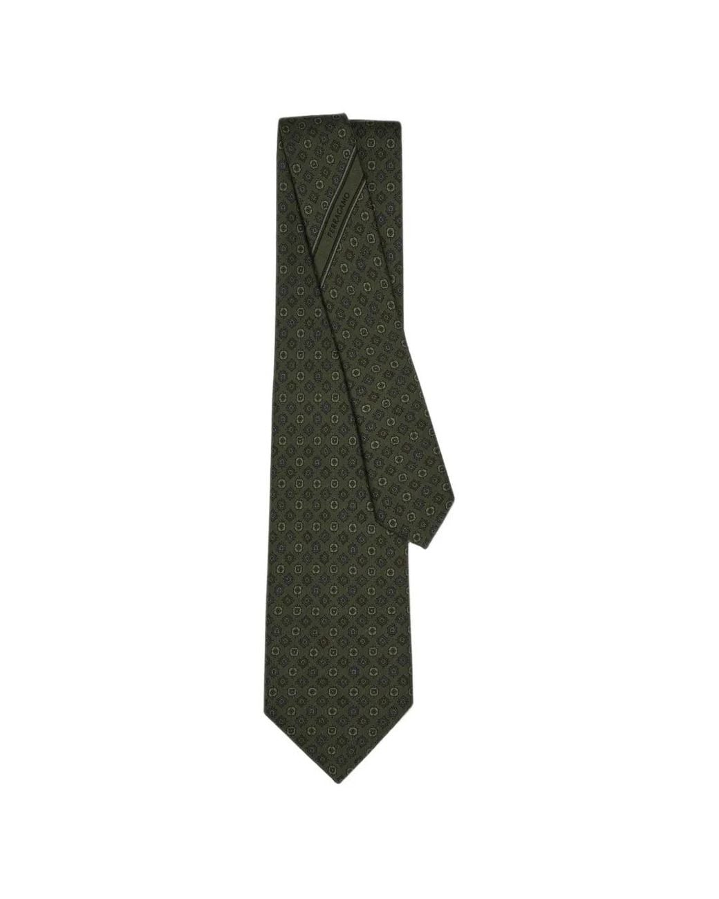 Ferragamo Green Micro Pattern Silk Tie for men
