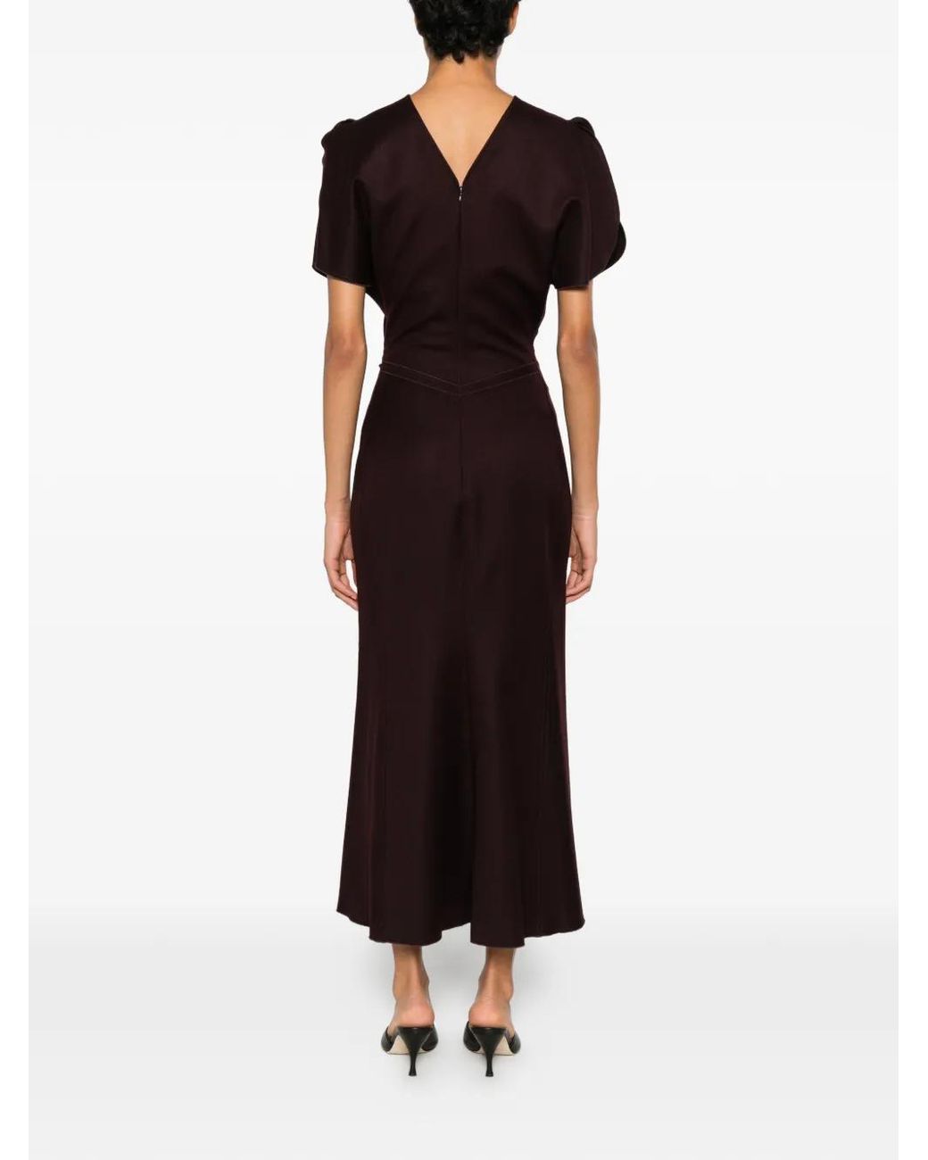Victoria Beckham Purple Bela Ruched Midi Dress
