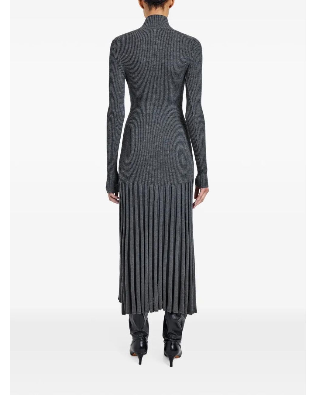 Proenza Schouler Black Ribbed Pleated Midi Day Dress
