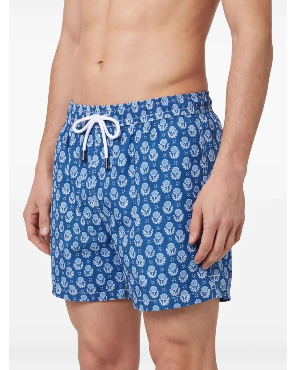 Fedeli Blue Floral Print Swim Shorts for men