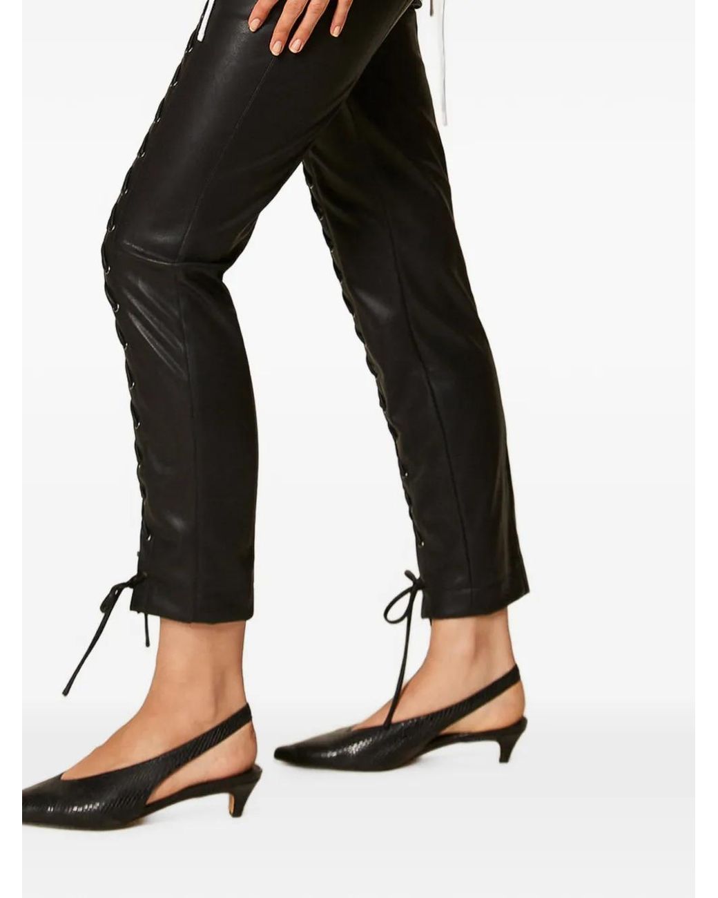 Twinset Black Pantalon En Cuir Artificiel À Liens À Nouer