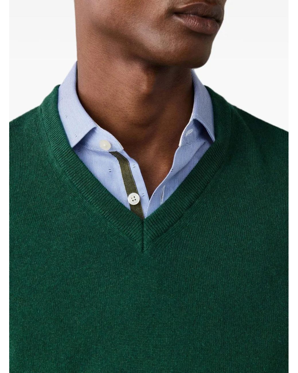 Hackett Green Elbow-Patch V-Neck Sweater for men