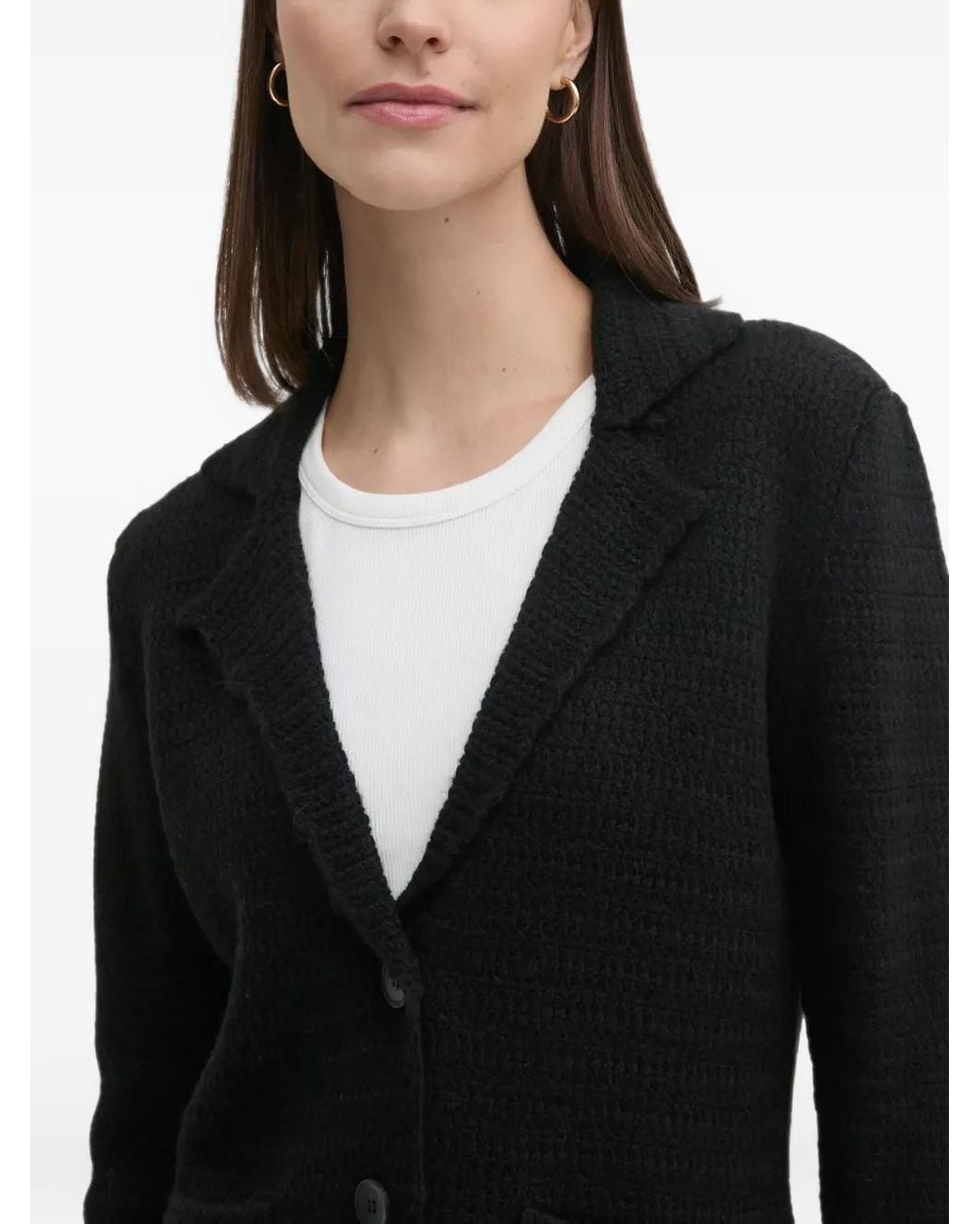 Sisley Black Notched-Lapel Button-Up Cardigan