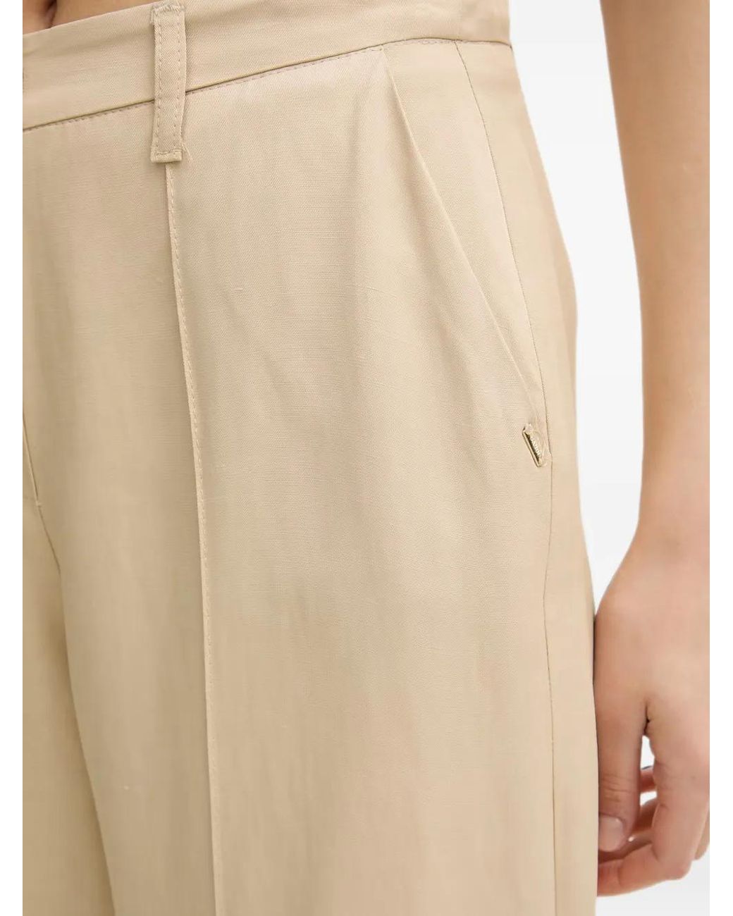 GAUDI Natural Pin-Tucked Wide-Leg Trousers