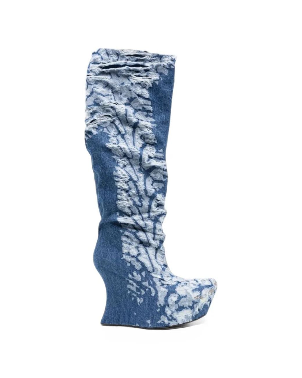 MASHA POPOVA Blue Distressed-Effect Platform Boots