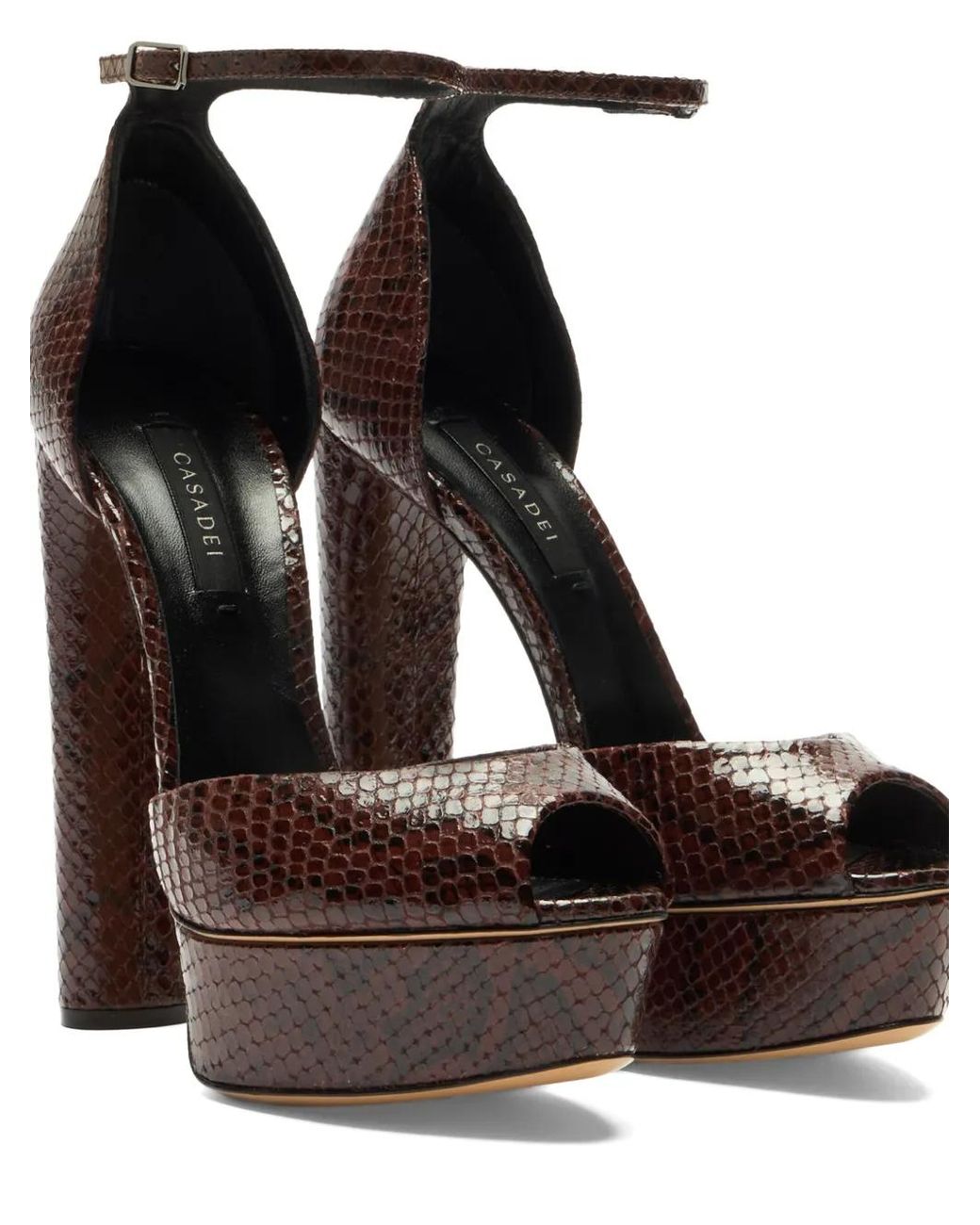 Casadei Brown Flora Python-Effect Platform Sandals