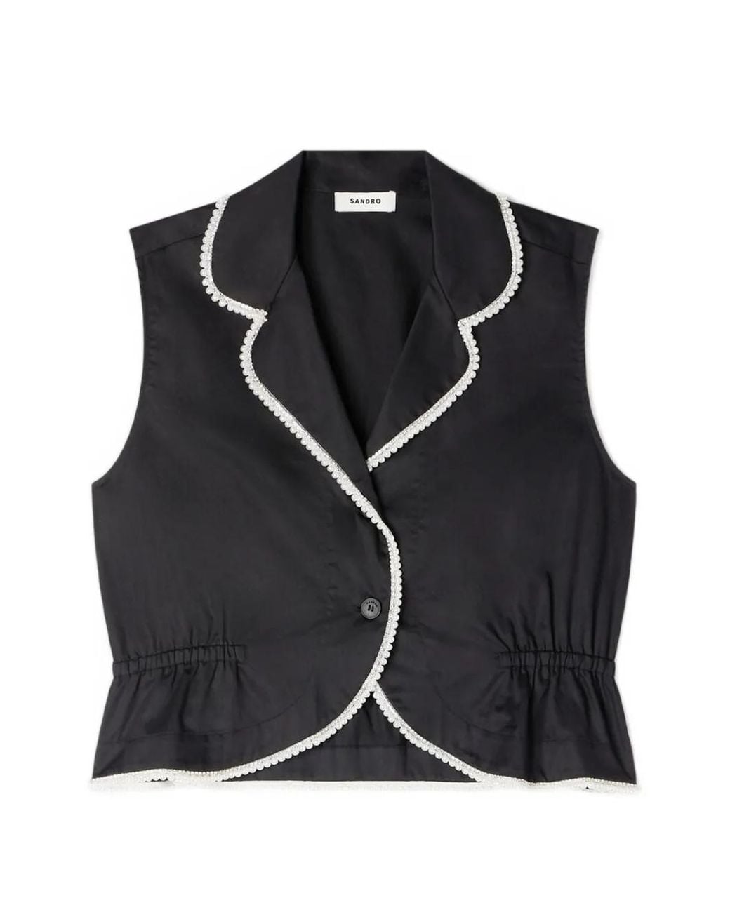 Sandro Black Beaded Collar Top