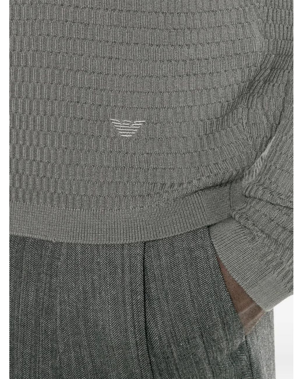 Emporio Armani Gray Waffle-Knit Zip-Up Cardigan for men