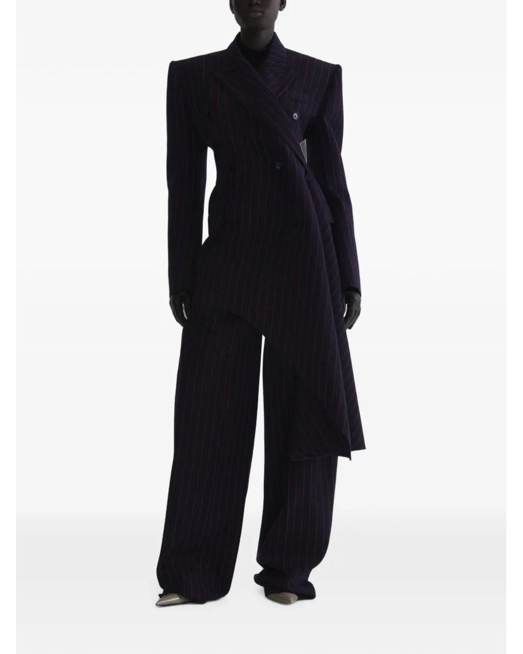 Mugler Blue Pinstripe Draped Jacket