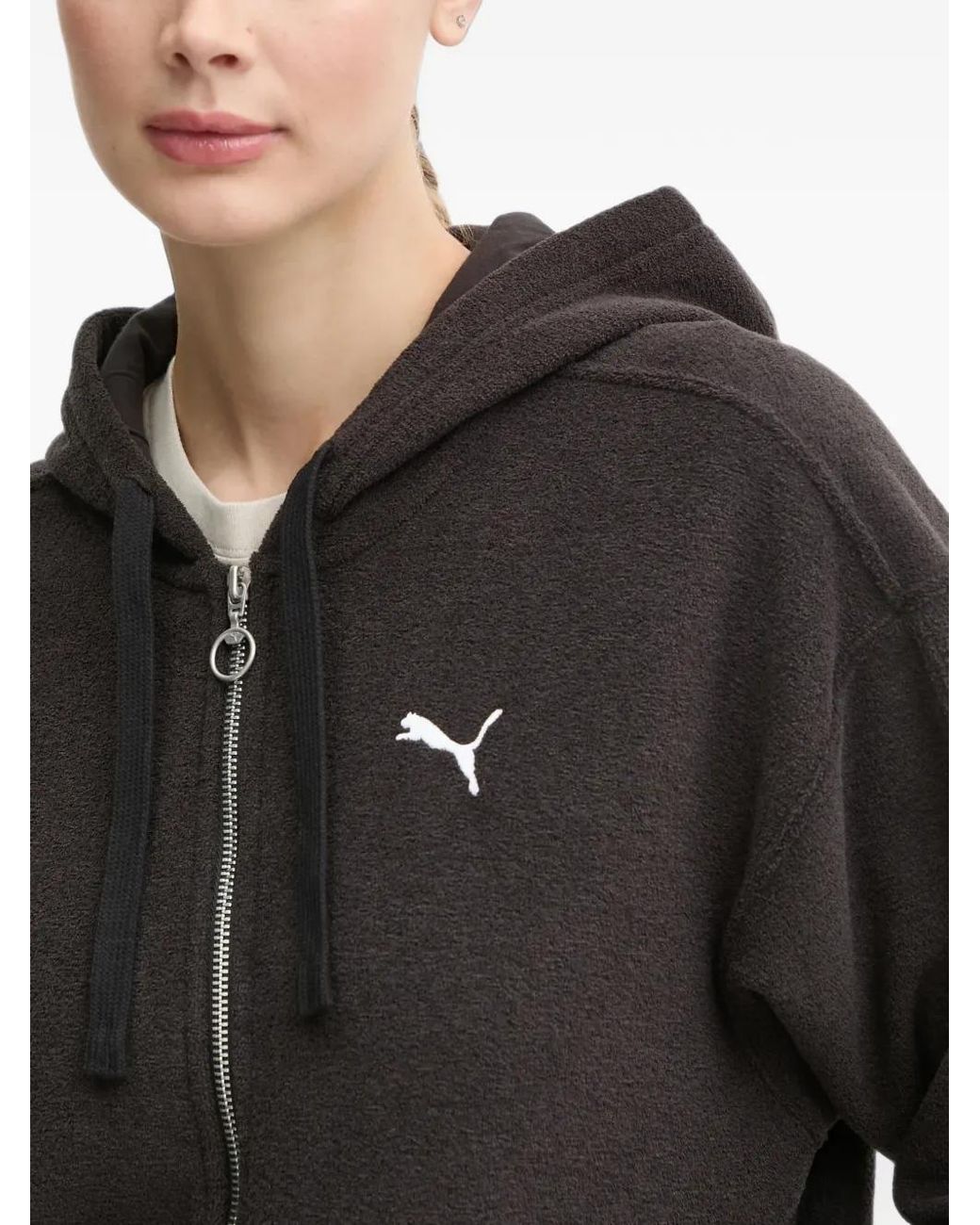 PUMA Black Logo-Embroidered Zip-Up Hoodie