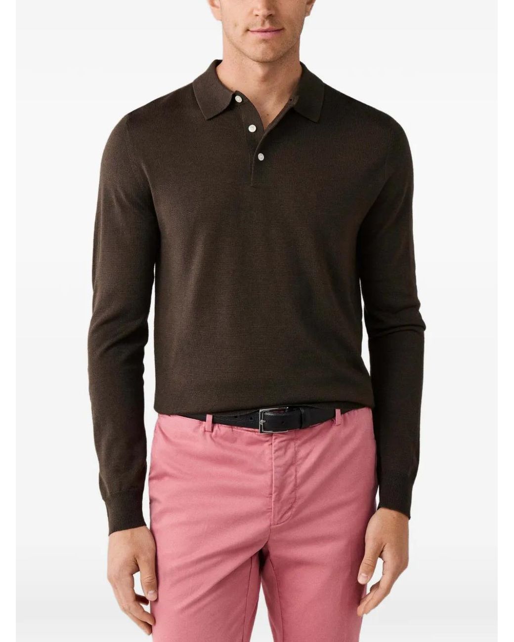 Hackett Brown Long-Sleeve Polo Shirt for men