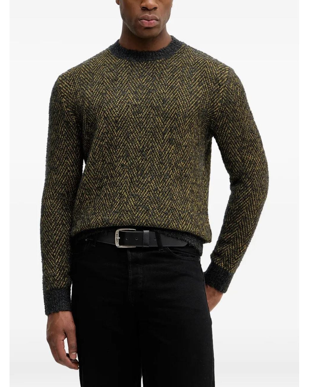 Sisley Black Chevron-Knit Sweater for men
