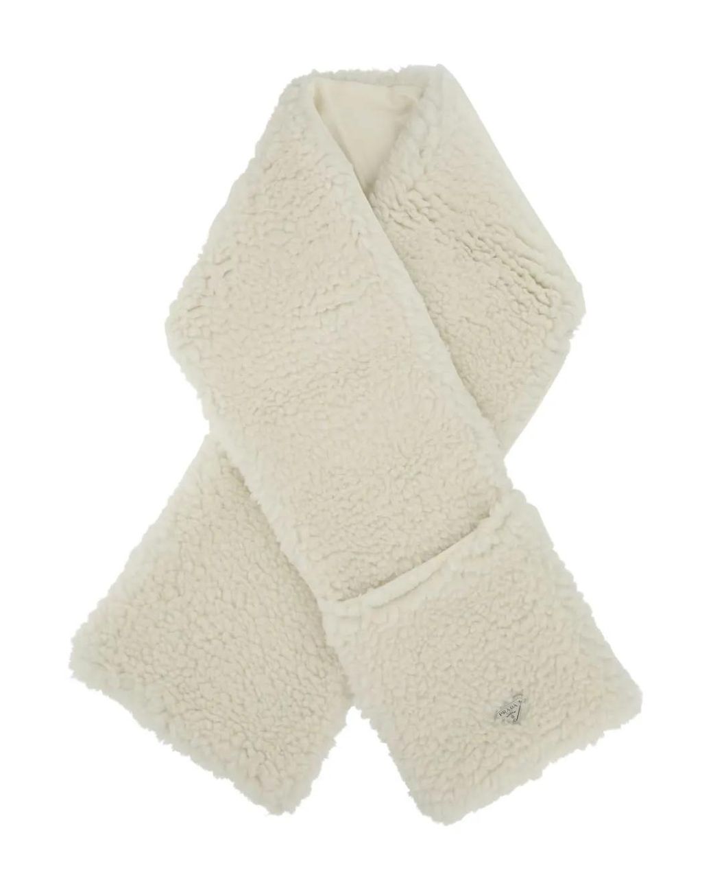 Prada White Teddy Logo-Plaque Scarf