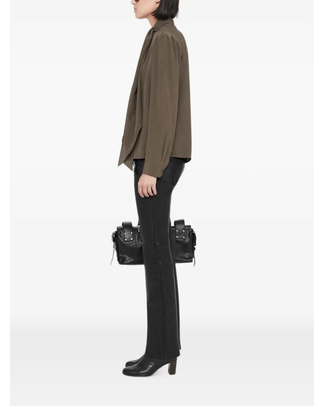 AllSaints Brown Iris Tie-Neck Shirt
