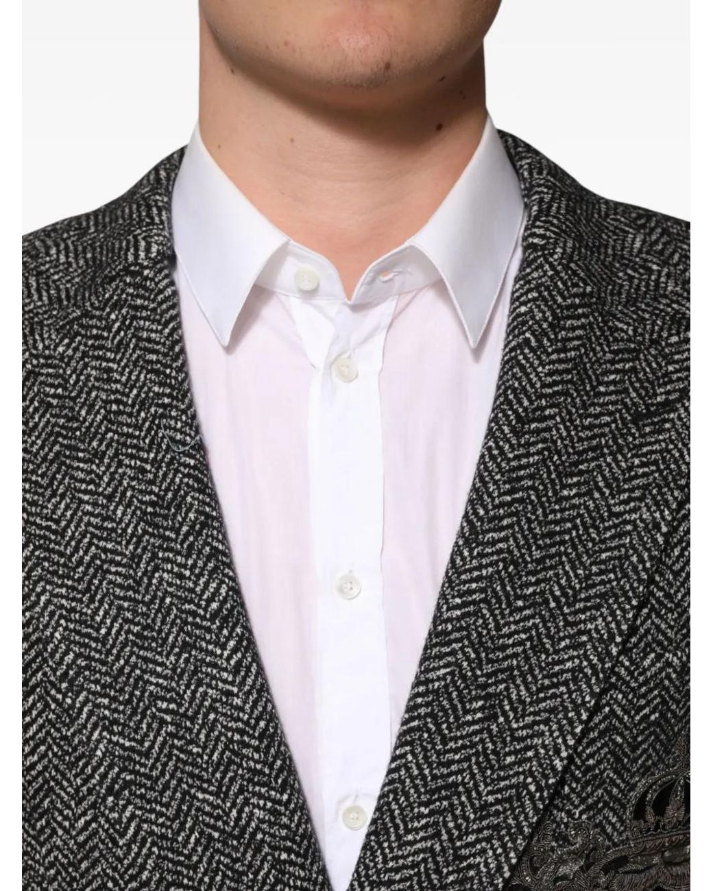 Dolce & Gabbana Black Herringbone Double-Breasted Blazer for men
