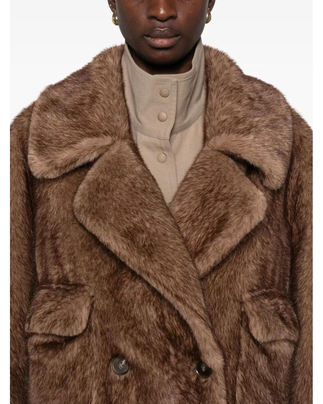 S.W.O.R.D Brown Double-Breasted Faux-Fur Coat